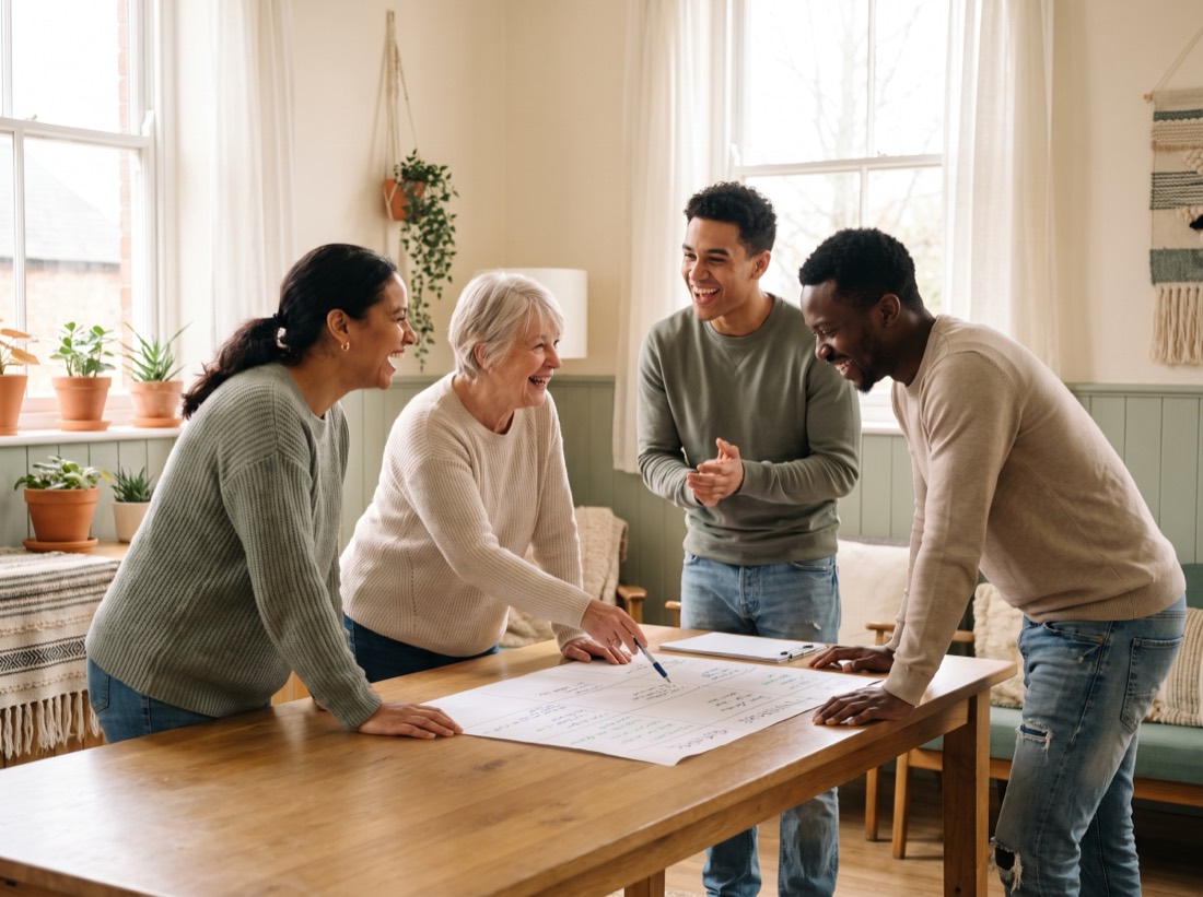 A small team of church volunteers planning together.